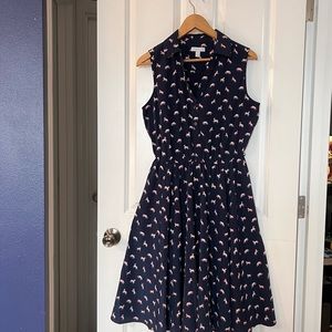 EUC Charter Club Navy Sleeveless Midi Dress with Pink Horse Print